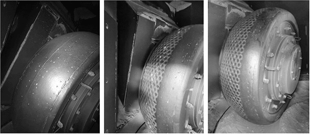 Fig. 3 Wear state of metal-ceramic grinding rolls